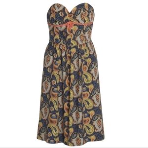 Phoebe Strapless Sweetheart Paisley Print Blue Silk Dress Size 6
